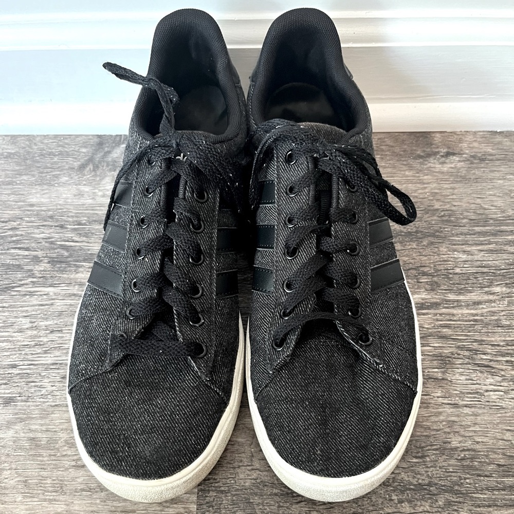 Black denim men’s 10.5 adidas tennis shoes